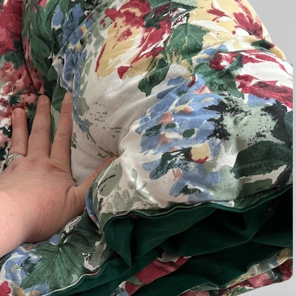 VTG Springmaid Floral Comforter Full Queen Reversible Alexandra Green Cottage